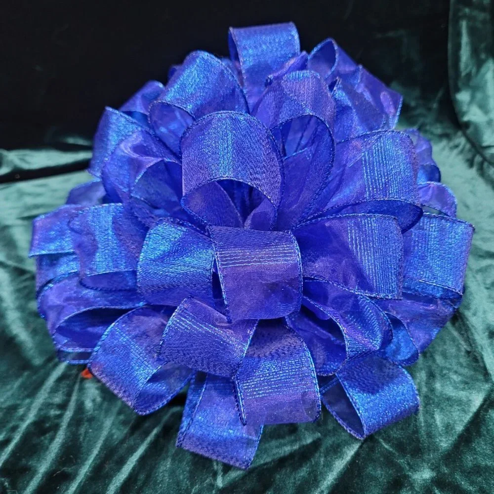 Christmas Tree Bow Topper, Sheer/Shiny Blue Bow Tree Topper, Holiday Tree Topper